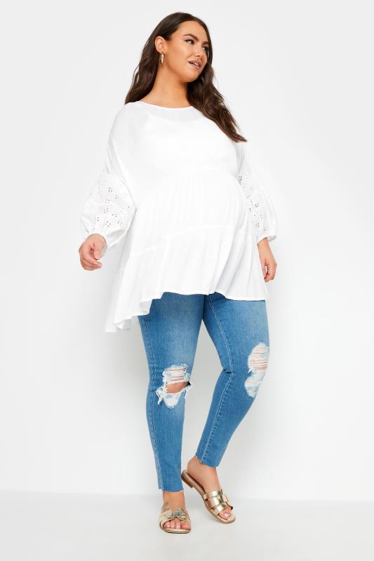 BUMP IT UP MATERNITY Plus Size White Broderie Tiered Top | Yours Clothing 3