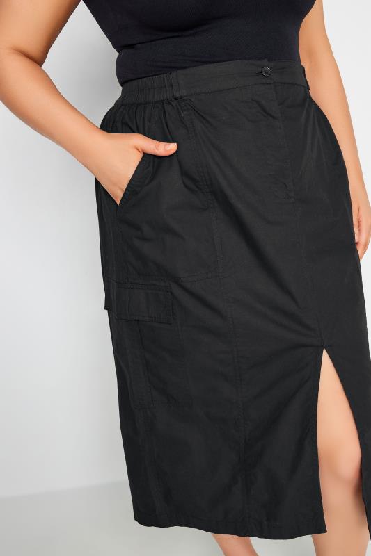 YOURS Plus Size Black Split Hem Cargo Midi Skirt | Yours Clothing 4