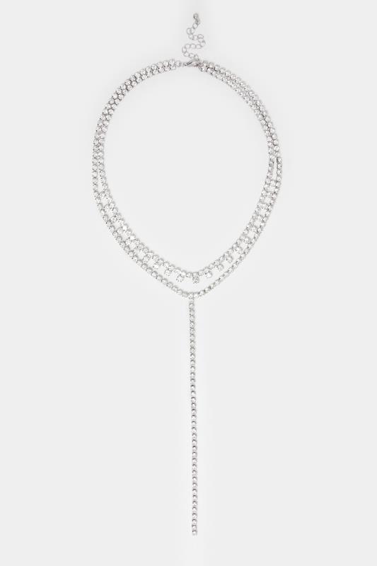 Long Silver Double Layer Diamante Necklace 2