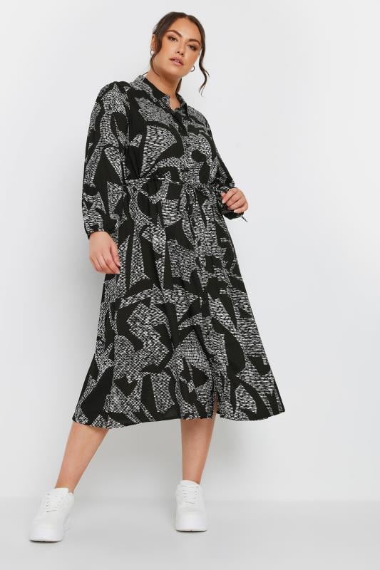 Plus Size  YOURS Curve Black Abstract Print Shirt Dress