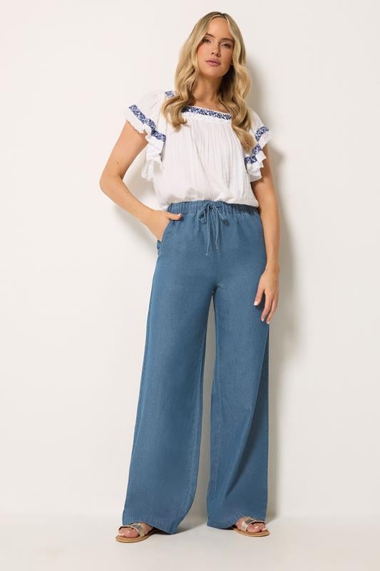  LTS Tall Blue Washed Pull On Wide Leg Jeans