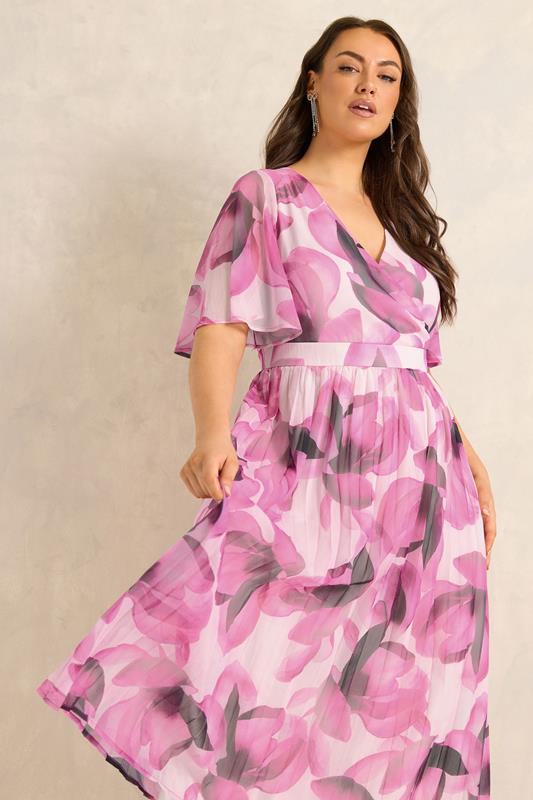 EVANS Plus Size Pink Petal Angel Sleeve Midi Dress | Evans 1