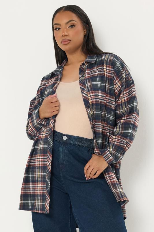 YOURS Curve Navy Blue & Red Oversized Check Shirt