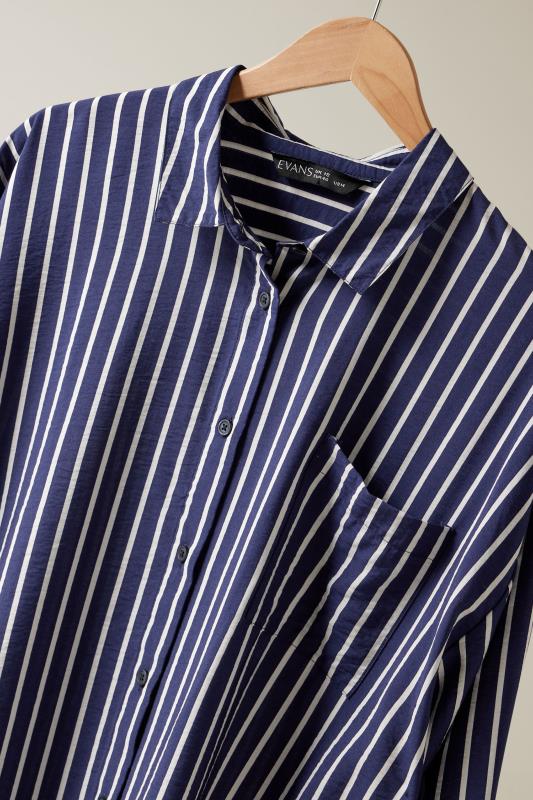 EVANS Curve Blue & White Stripe Girlfriend Shirt | Evans 8