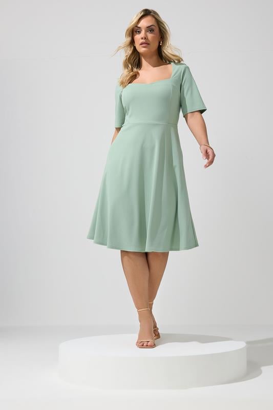  YOURS LONDON Curve Sage Green Panel Skater Dress
