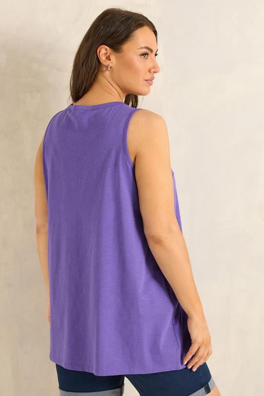 EVANS Plus Size Purple Cotton Henley Vest Top | Evans 2