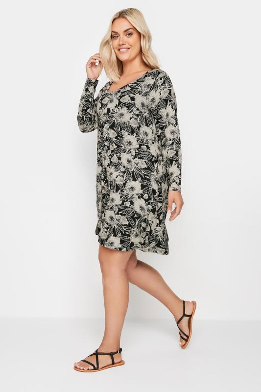 YOURS Plus Size Black Floral Print Swing Dress | Yours Clothing 2