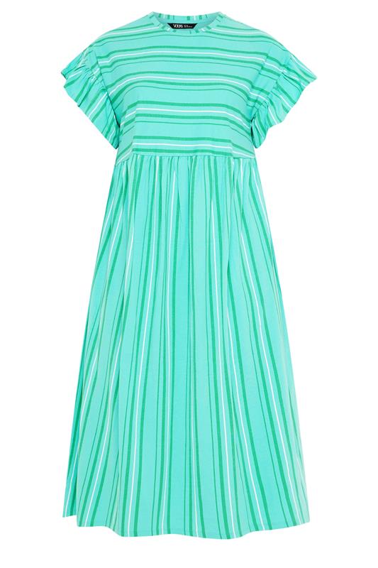 YOURS Plus Size Green Stripe Frill Sleeve Dress | Yours Clothing 5
