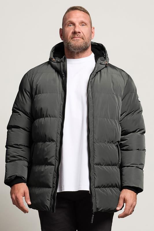 BadRhino Big & Tall Charcoal Grey Hooded Puffer Jacket