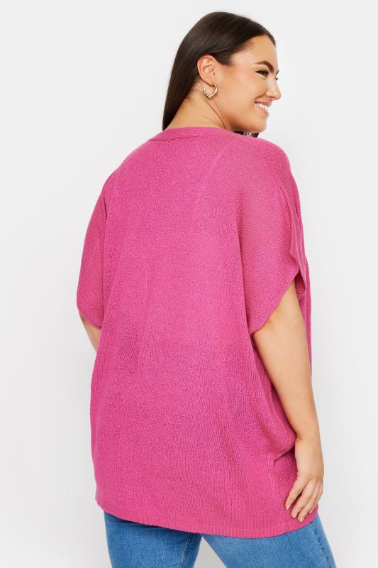 YOURS Plus Size Pink Knitted Boxy Cardigan | Yours Clothing 3