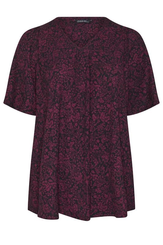 EVANS Plus Size Black & Red Ditsy Floral Top | Evans 5