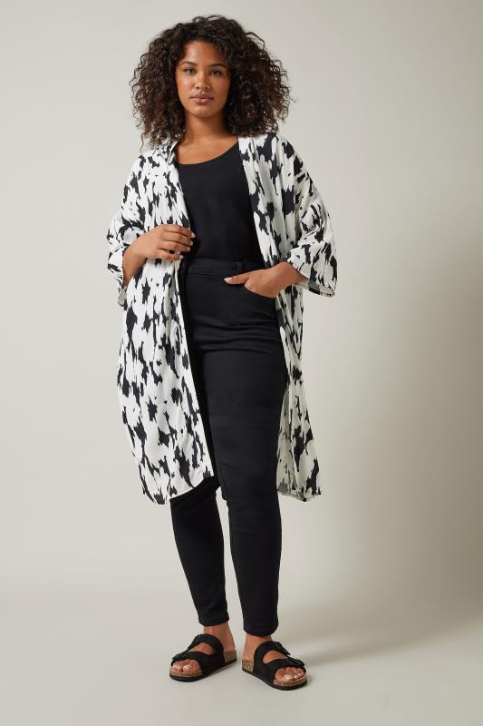 EVANS Plus Size Black Abstract Print Kimono | Evans 2