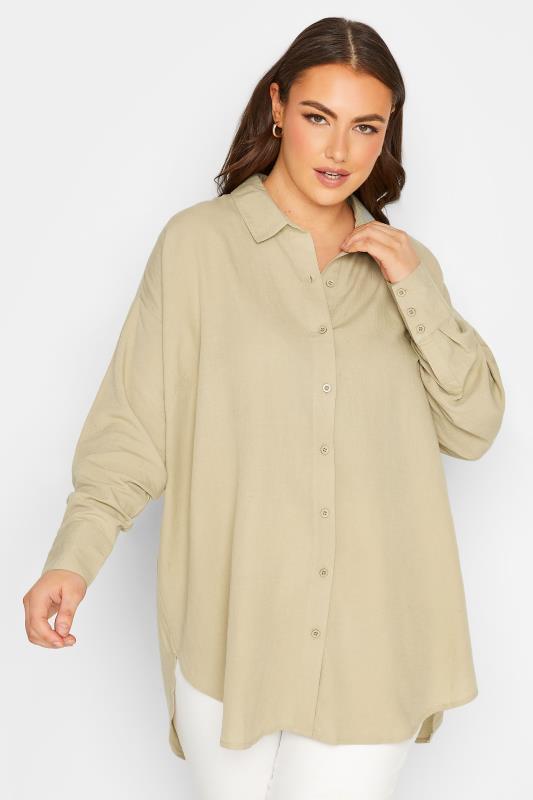 YOURS Plus Size Beige Brown Linen Shirt | Yours Clothing 1