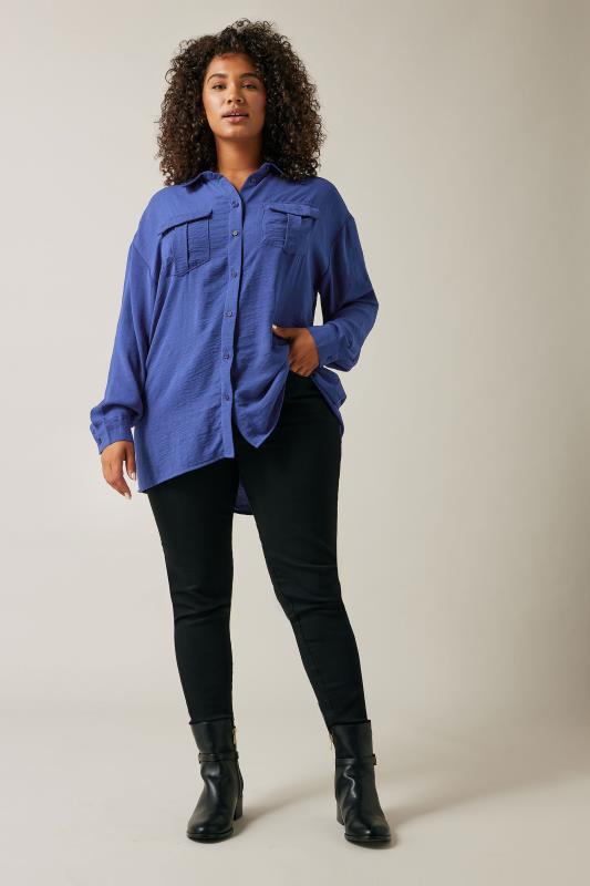 EVANS Plus Size Cobalt Blue Long Sleeve Utility Shirt | Evans  2