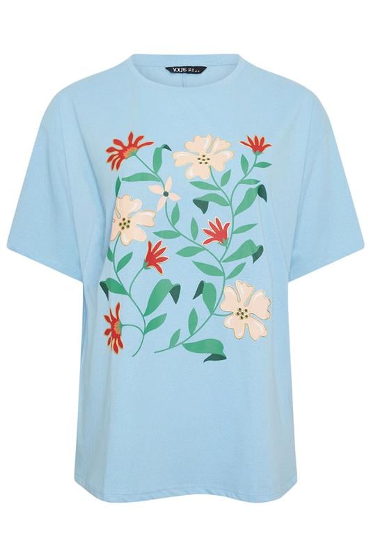 YOURS Plus Size Blue Floral Graphic T-Shirt | Yours Clothing 5