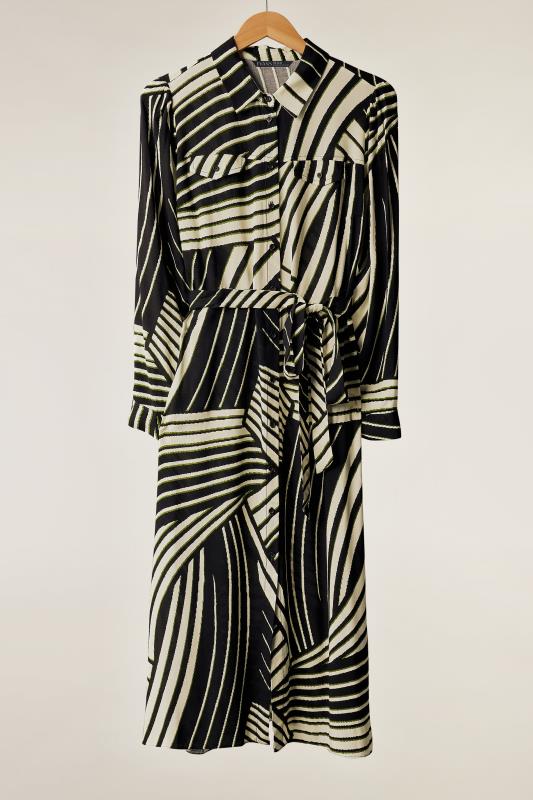 EVANS Plus Size Black & Ivory White Linear Print Utility Shirt Dress | Evans 5