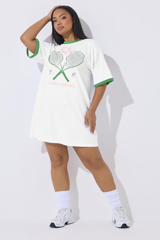  LIMITED COLLECTION Curve White 'Always Serving' T-Shirt Dress