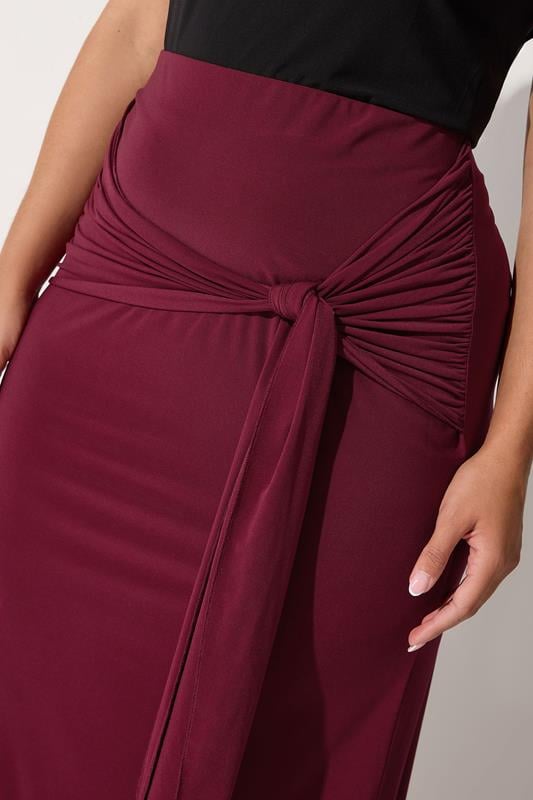 LIMITED COLLECTION Plus Size Burgundy Red Tie Maxi Skirt | Yours Clothing 7
