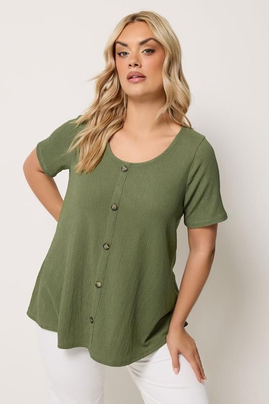 YOURS Plus Size Olive Green Crinkle T-Shirt | Yours Clothing 1