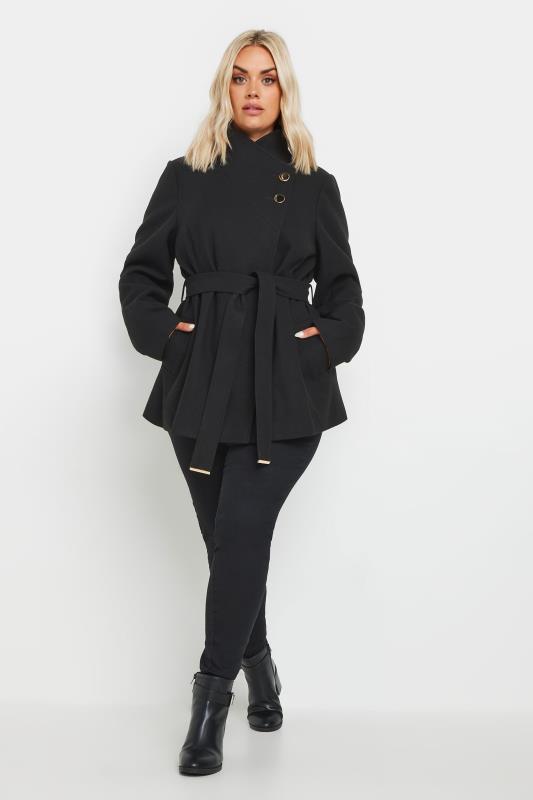 YOURS Plus Size Black Cropped Wrap Formal Coat | Yours Clothing 2