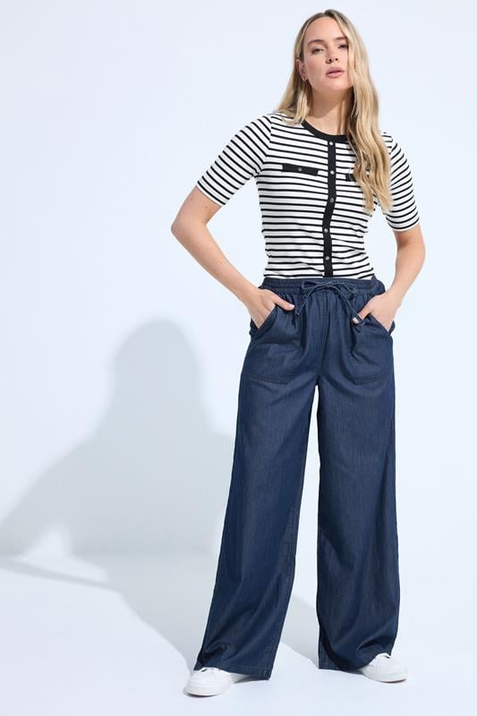 LTS Tall Dark Blue Pull On Cotton Wide Leg Jeans