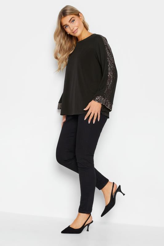 M&Co Black Sequin Trim Long Sleeve Top | M&Co 2