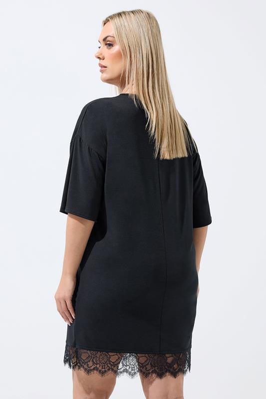 LIMITED COLLECTION Plus Size Black Lace Trim Mini Dress | Yours Clothing 2