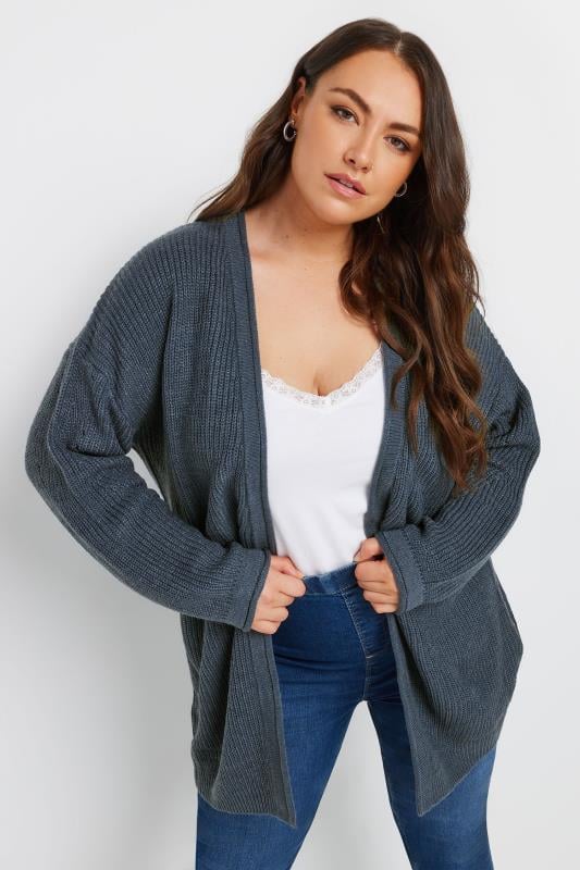 YOURS Plus Size Blue Open Front Knitted Cardigan | Yours Clothing 2