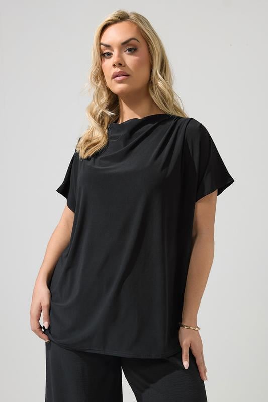  YOURS LONDON Curve Black Pleated Shoulder Top