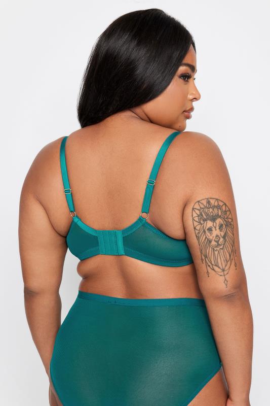 YOURS Plus Size 2 PACK Black & Green Leaf Embossed Non-Padded Bras | Yours Clothing 4