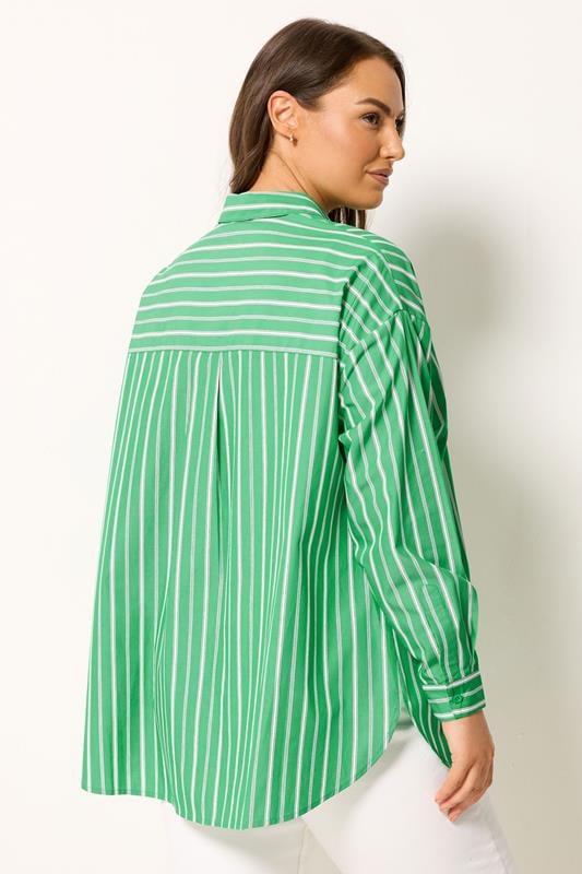 YOURS Plus Size Green & White Striped Shirt | Yours Clothing 4