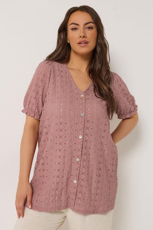  YOURS Curve Pink Broderie Anglaise Blouse