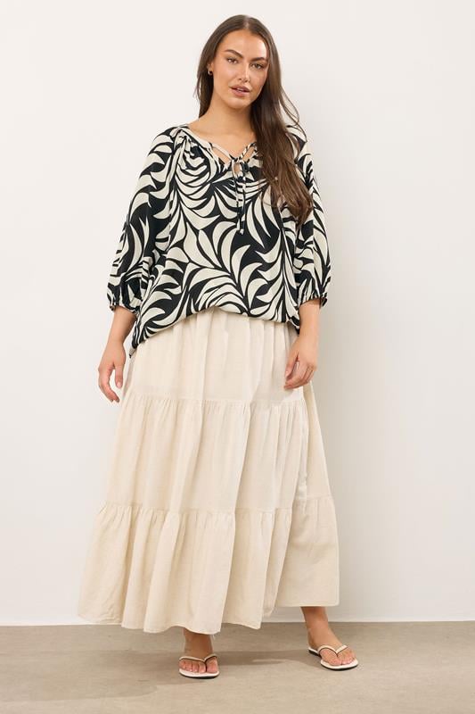 EVANS Plus Size Black Leaf Print Tie Neck Blouse | Evans 3