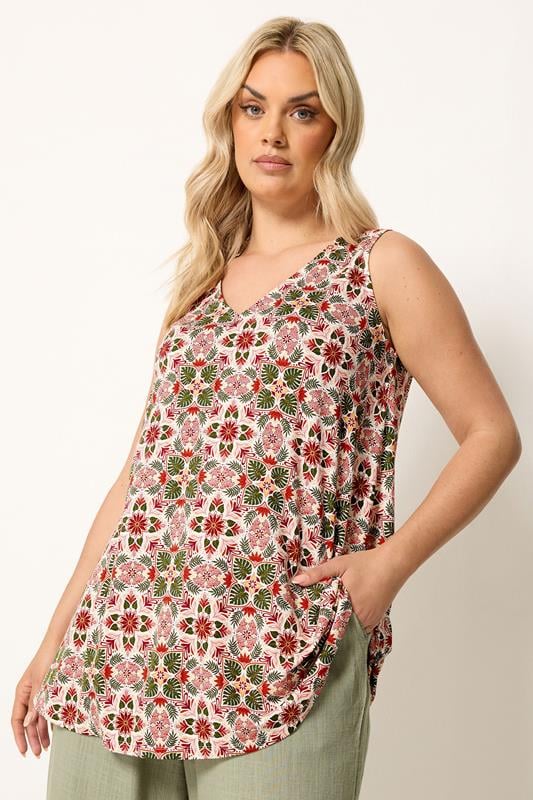 YOURS Plus Size Orange Tropical Print Vest Top | Yours Clothing 1