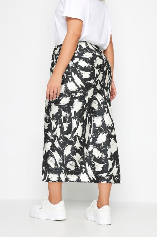 YOURS Plus Size Black & White Abstract Print Satin Midi Skirt | Yours Clothing  3