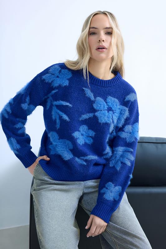  LTS Tall Blue Floral Fluffy Knit Jumper