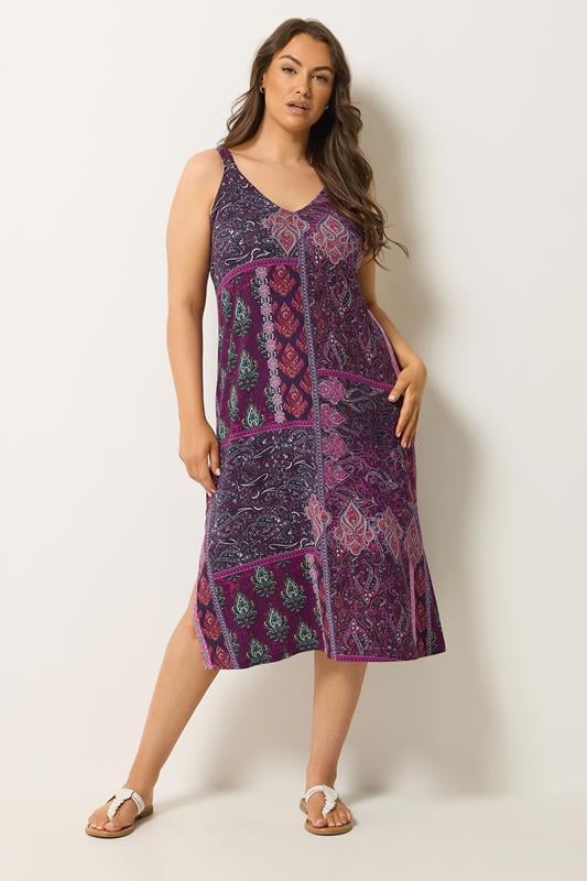  YOURS Curve Purple Paisley Throw On Dress