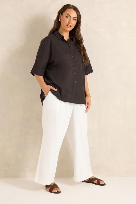 EVANS Plus Size Brown Cotton Boxy Collard Shirt | Evans  1