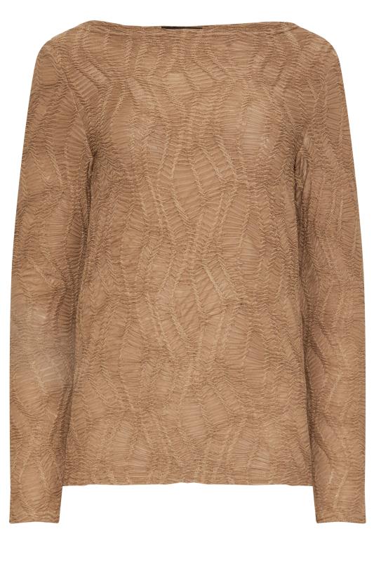 LTS Tall Camel Brown Textured Slash Neck Top | Long Tall Sally 5