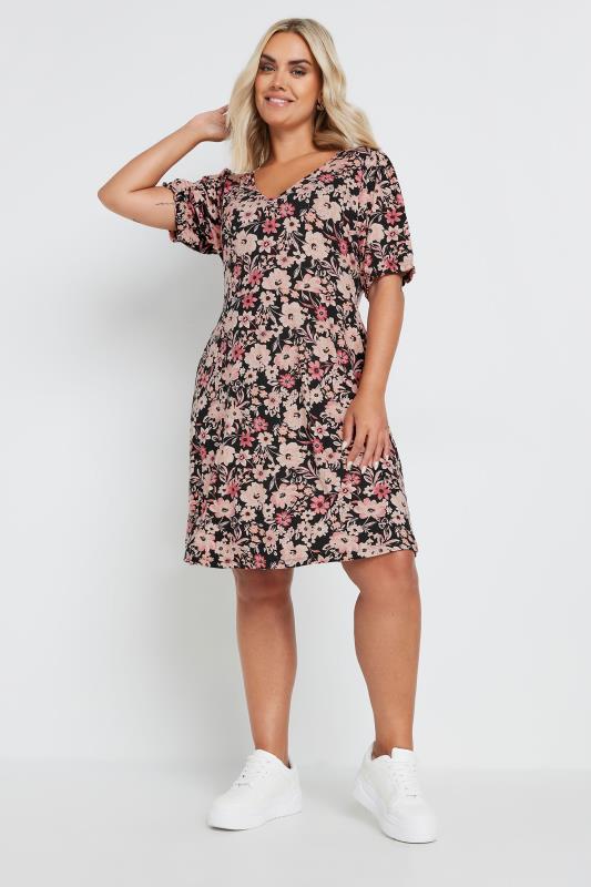 YOURS Plus Size Black Floral Print Mini Dress | Yours Clothing 2