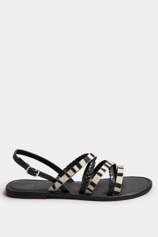 LTS Black Zebra Print Leather Cross Over Sandals In Standard Fit | Long Tall Sally 3