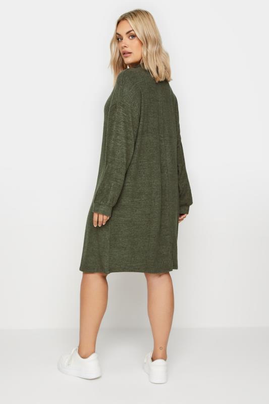 YOURS Plus Size Khaki Green Soft Touch Zip Neck Jumper Dress | Yours Clothing 3