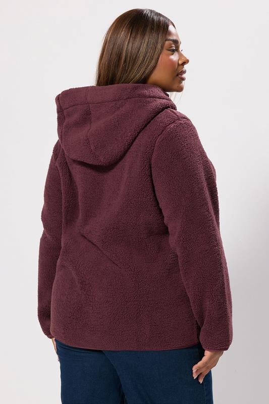 YOURS Plus Size Burgundy Red Hooded Pocket Fleece Jacket | Yours Clothing 4