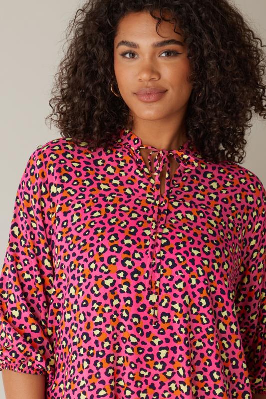 EVANS Plus Size Pink Leopard Print Tie Neck Blouse | Evans 4