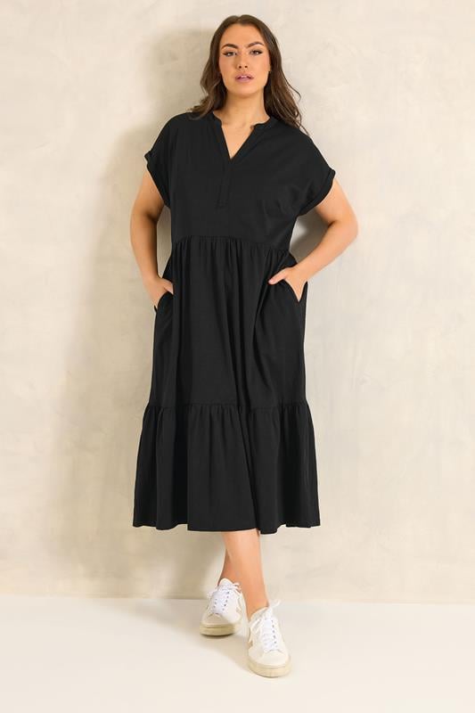 Plus Size  EVANS Curve Black Premium Cotton Tiered Dress