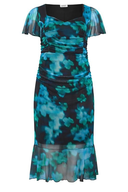 YOURS LONDON Plus Size Teal Blue Blur Print Gathered Dress | Yours Clothing 5