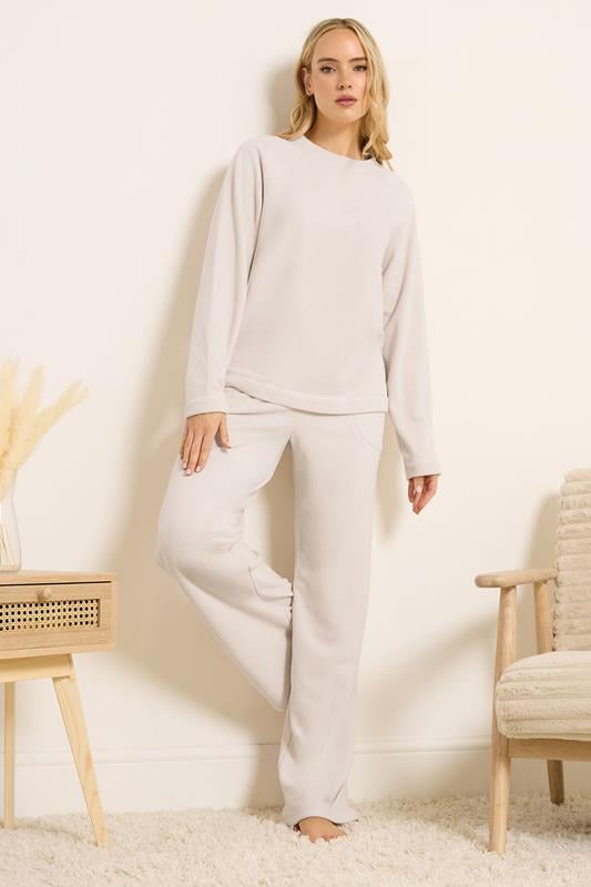  LTS Tall Ivory White Micro Fleece Wide Leg Trousers