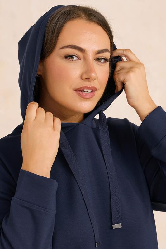 EVANS Plus Size Navy Blue Luxe Drawstring Hoodie | Evans 4
