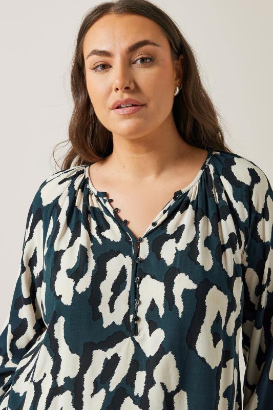 EVANS Plus Size Navy Blue Animal Print Long Sleeve Blouse | Evans 4