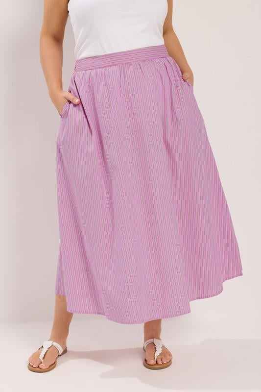  YOURS Curve Pink Stripe Midi Skirt